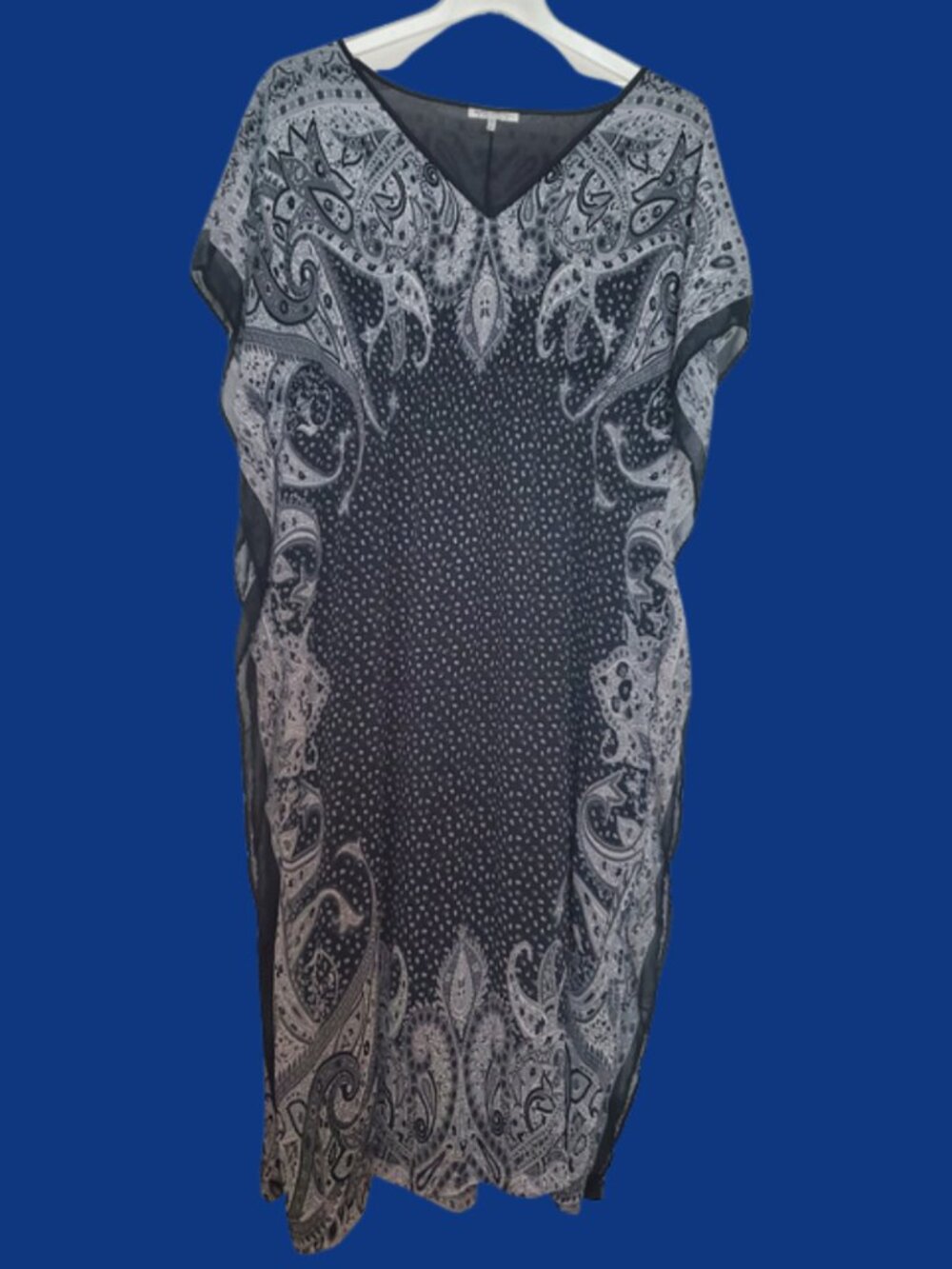 Speed Control Black White Paisley Kaftan Dress 3XL Plus Size V Neck Boho Maxi